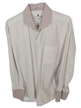 Italo Mondo Men's French Cuff Dress Shirt Red White Striped 16.5 36/37 Tall